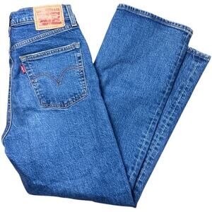 Levi's Ribcage Straight Blue Denim Button Fly Ankle Jeans Women's Size 26W 25L